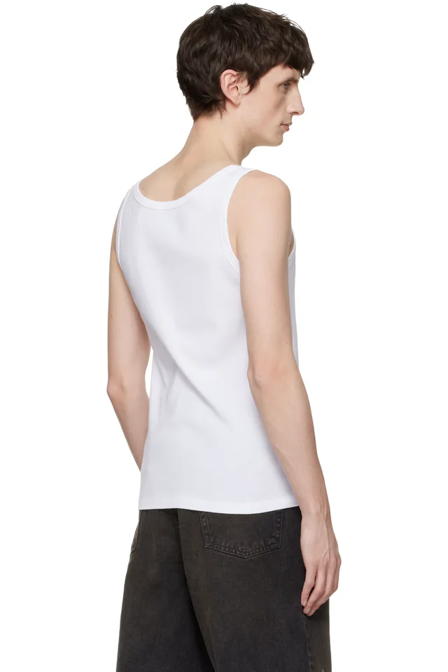 Rhude White Logo Ribbed Tank Top, photo 3 of 4 from SSENSE