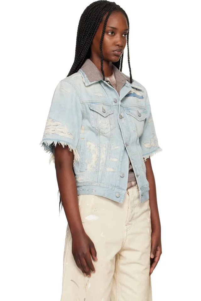 Acne Studios Blue Mended Denim Jacket, photo 2 of 4 from SSENSE