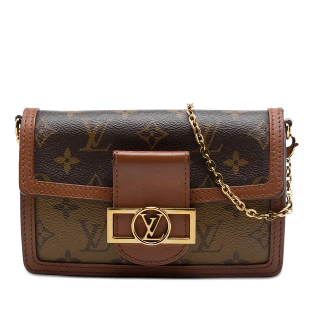Brown Louis Vuitton Monogram Reverse Dauphine Wallet on Chain Crossbody Bag in Brown Canvas from Designer Revival