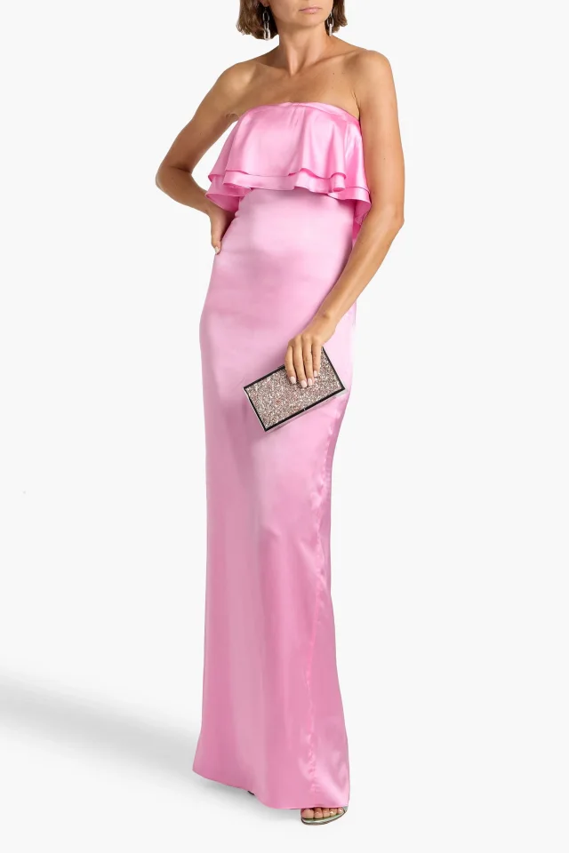 Retrofête Retrofte Queenie Strapless Ruffled Satin Maxi Dress in Pink, photo 2 of 4 from THE OUTNET