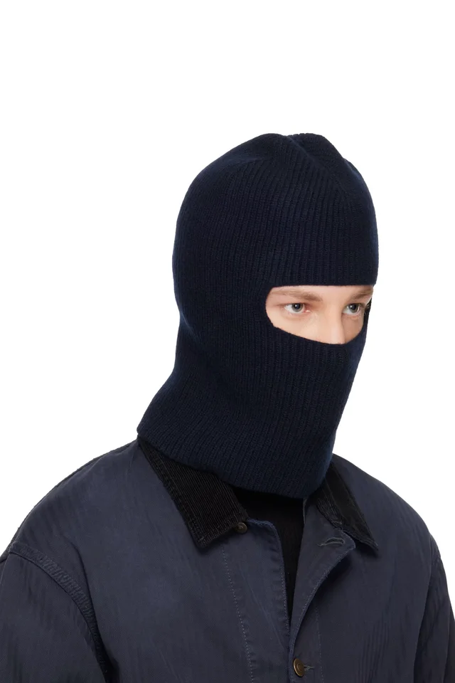 Maison Margiela Navy Virgin Wool Balaclava, photo 2 of 3 from SSENSE