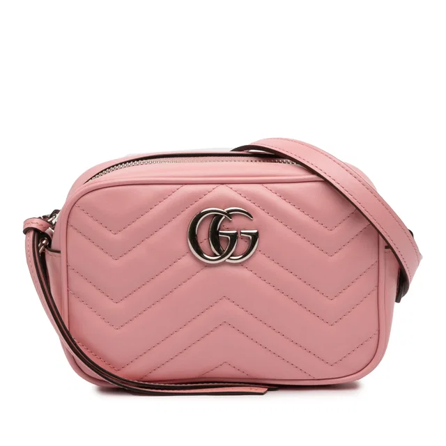 Pink Gucci Mini GG Marmont Matelasse Leather Crossbody in Pink Leather from Designer Revival