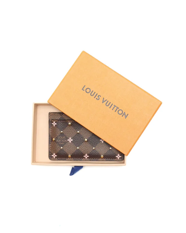 Louis Vuitton Damier Ebene Studded Flower Card Holder in Brown Coated canvas from A Retro Tale, photo 2 of 2