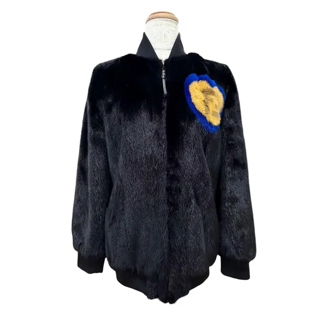 Fendi FF Logo Heart Motif Mink Zip Jacket Black 38 in Black Silk from The Reluxe