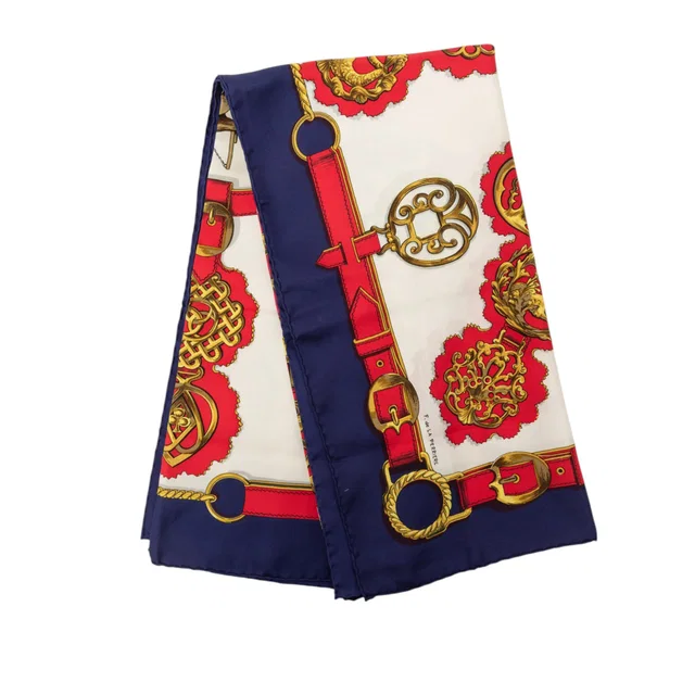 White Hermès Cuivreries Silk Scarf 90 Scarves in White Silk from Designer Revival