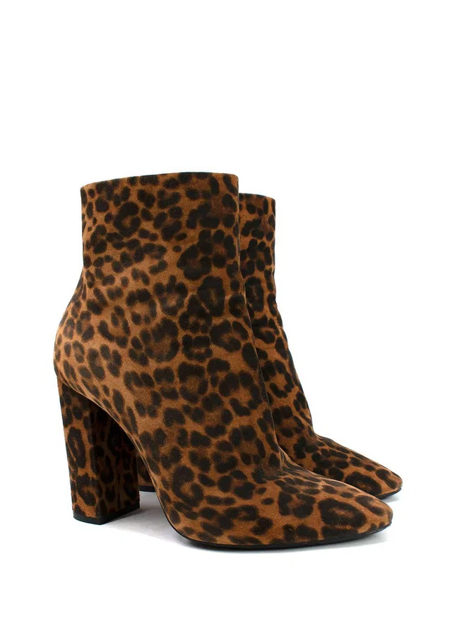 Saint Laurent Lou Leopard Print Ankle Boots in Calfskin from HEWI