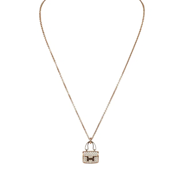 Hermès Amulettes Constance Pendant Necklace Diamonds 18K Rose Gold in Pink from Madison Avenue Couture