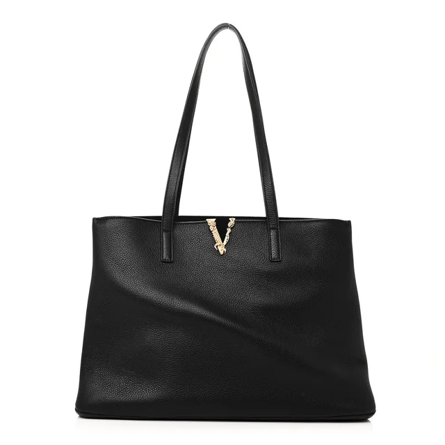 Versace Virtus V Grained Calfskin Leather Bag - Black in Black Caviar leather from H&T