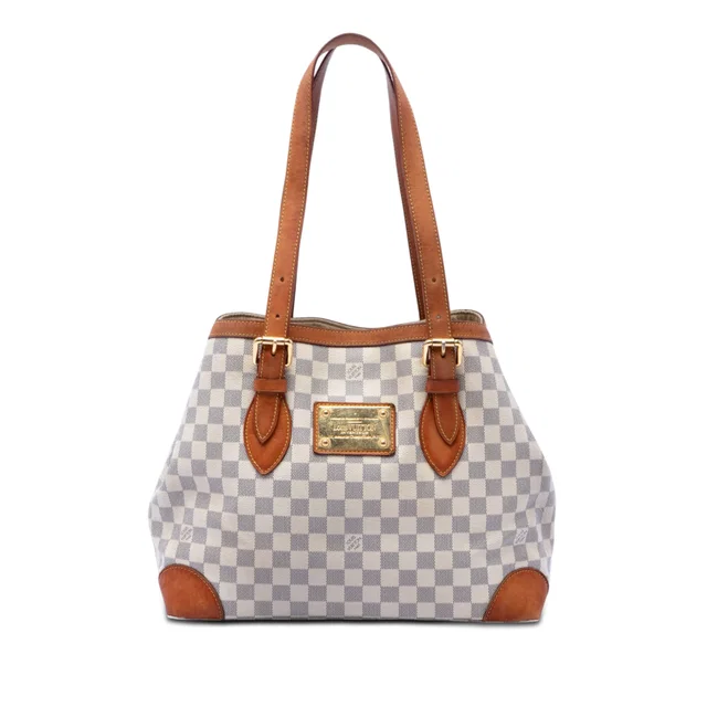 White Louis Vuitton Damier Azur Hampstead MM Tote Bag in White Canvas from Designer Revival