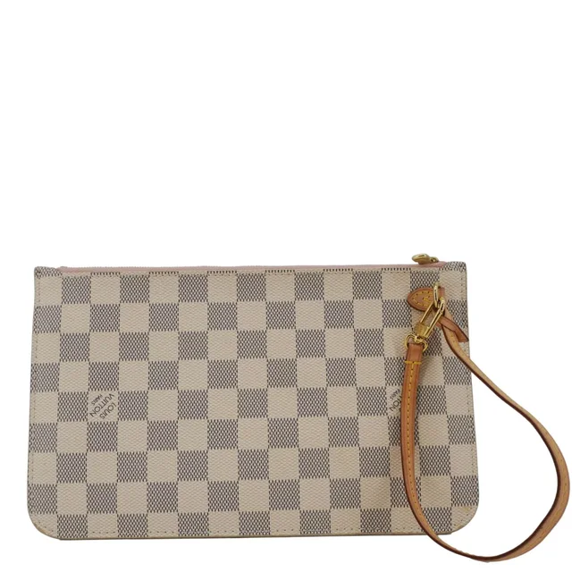 Louis Vuitton Neverfull Damier Azur Pochette Wristlet Rose Ballerine in Pink Canvas from Dallas Designer Handbags