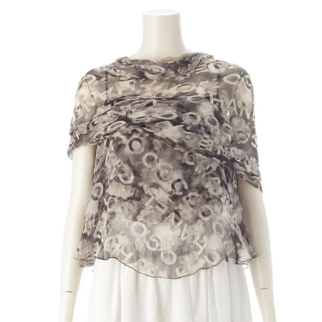 Chanel Coco Camellia Silk Ensemble Camisole Shawl Set Top Gray Black 38 in Black Silk from The Reluxe