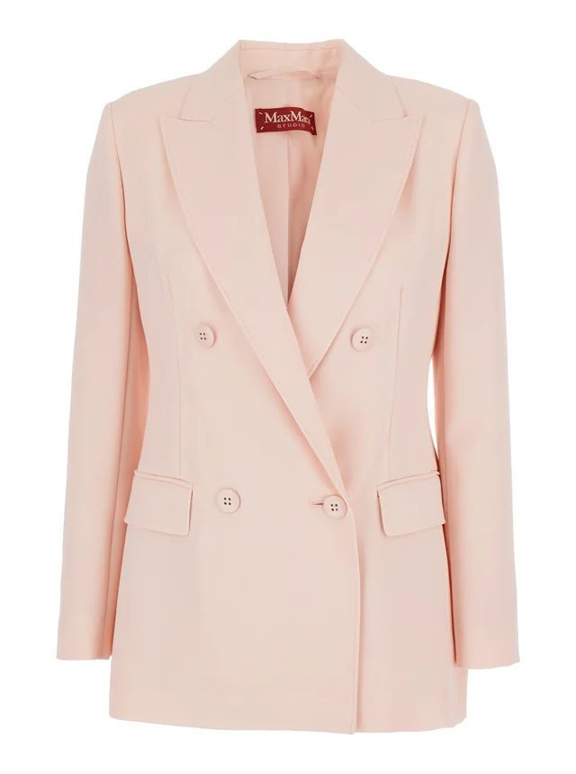 Maxmara studio Pink Double-breasted Jacket with Peak Revers in Virgin Wool Women in Pink 100% Virgin Wool, photo 2 of 5 from Gaudenzi Boutique