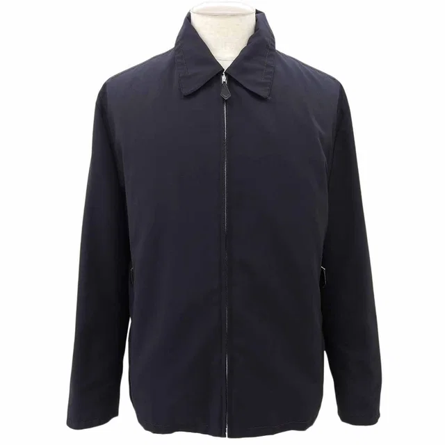 Hermès Stitch Design Zip-Up Jacket #52 Navy in Navy Nylon from VINTAGE QOO TOKYO