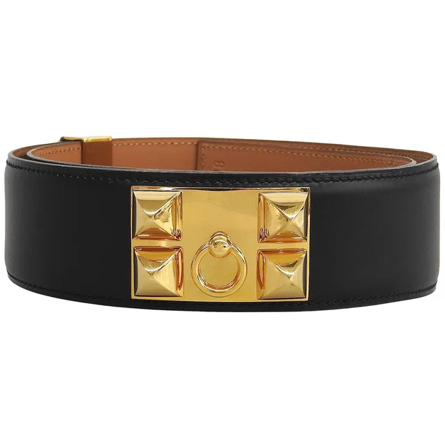 Hermès 1993 Collier de Chien belt, black in Black Box leather from VINTAGE QOO TOKYO