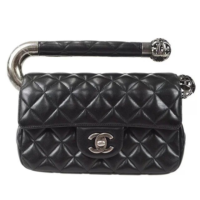 Chanel Black Lambskin Around the World Handbag in Black Lambskin from AMORE Vintage Tokyo