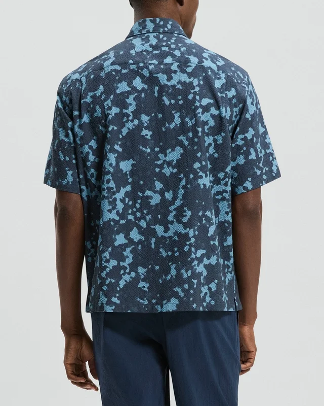 Theory Weekend Short-Sleeve Shirt in Printed Cotton Seersucker, photo 4 of 6 from Theory
