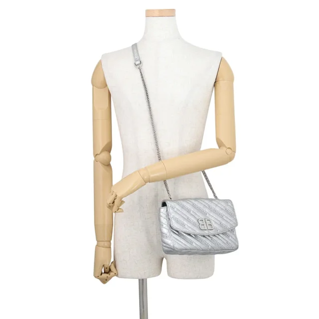 Balenciaga BB Logo Quilted Chain Shoulder Bag Silver526682 Leather in Leather from GALLERY RARE, photo 4 of 16