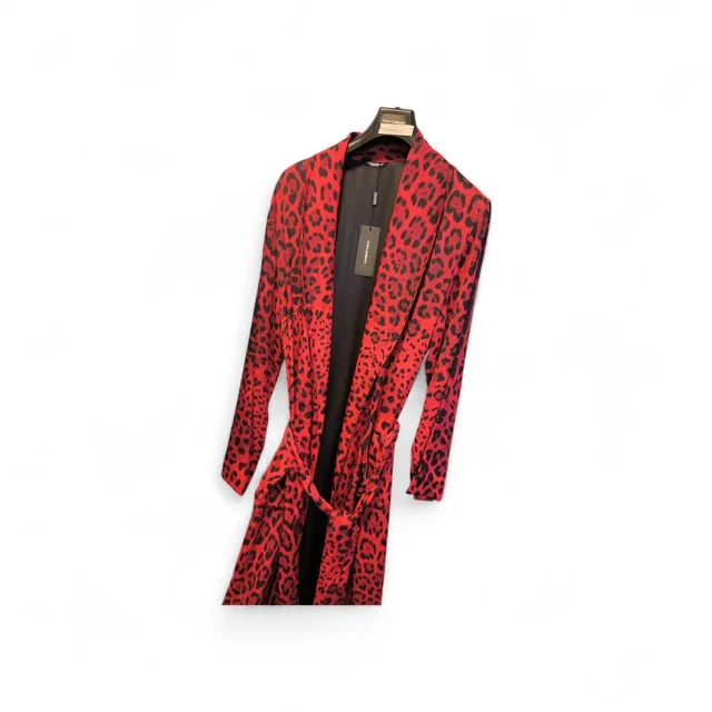 Dolce & Gabbana Red And Black Leopard Print Robe Dress in Black from Luxury Promise