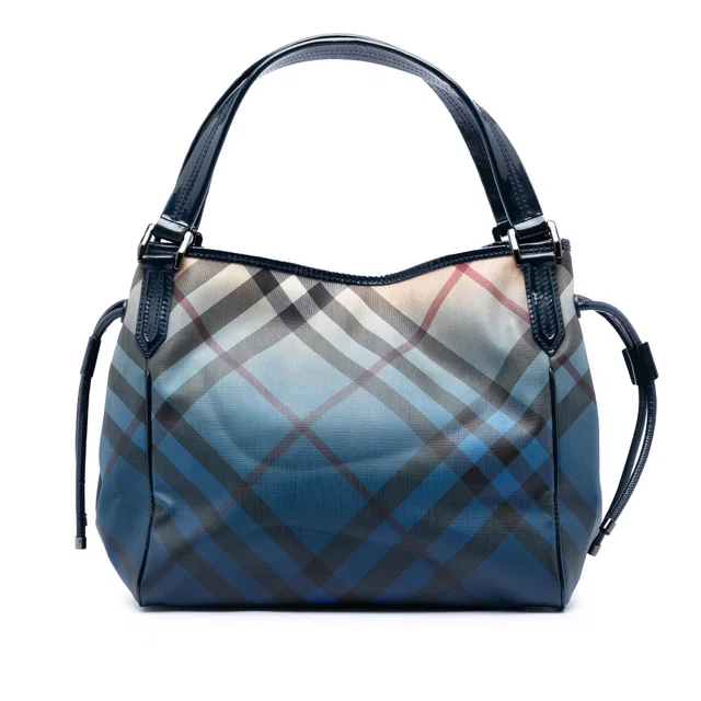 Blue Burberry Supernova Check Ombre Coated Canvas Bilmore Tote in Blue Coated canvas from Designer Revival