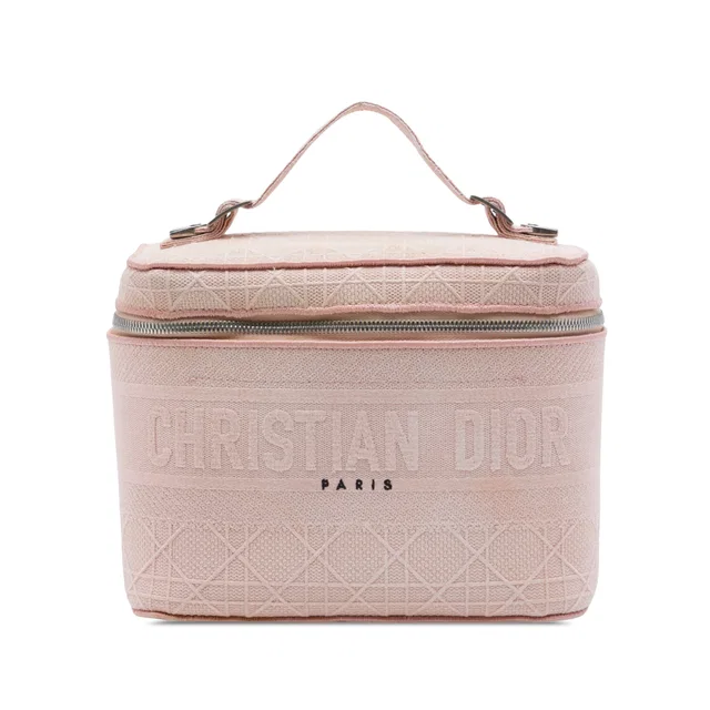 Pink Dior Diortravel Canvas Cannage D Lite Vanity Case in Pink Canvas from Designer Revival