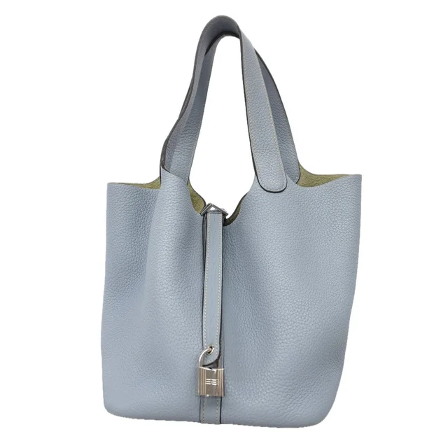Hermès Handbag Picotin Lock MM Taurillon Clemence Blue Orchid Silver in Blue Clemence leather from The Reluxe
