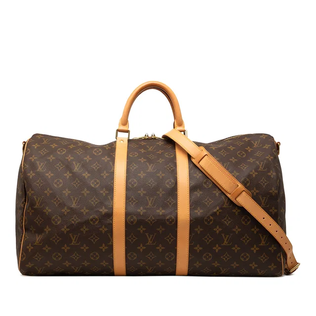 Brown Louis Vuitton Monogram Keepall Bandouliere 55 Travel Bag in Brown Coated canvas from Designer Revival