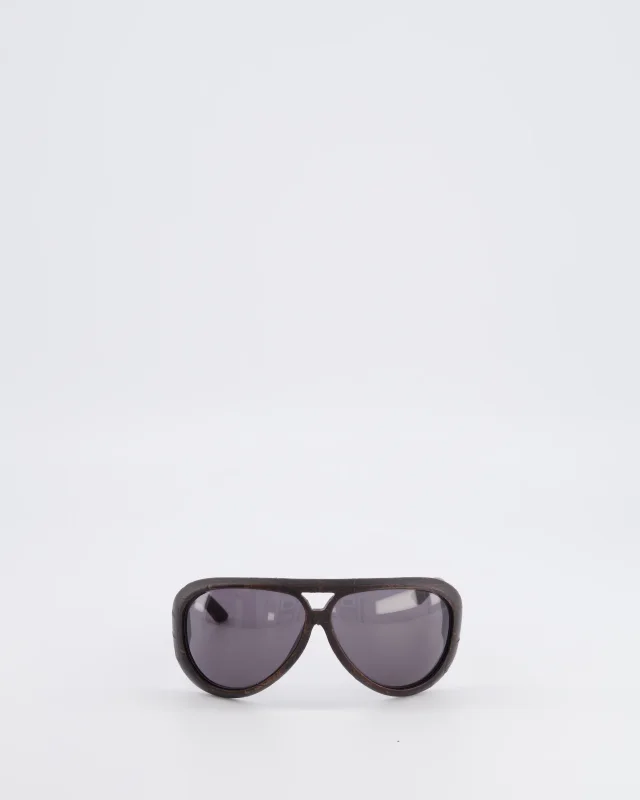 Dior Wood Brown Leather Sunglasses with Silver Logo Detail in Brown Leather from Sellier, photo 2 of 4