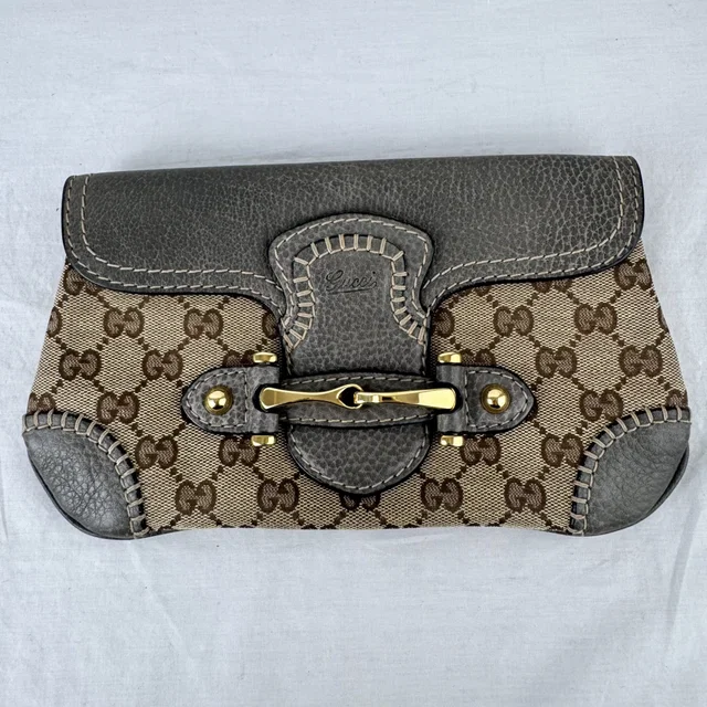 Gucci Pelham GG Monogram Flap Clutch Bag in calfskin, Calfskin leather, Metal from Reowned