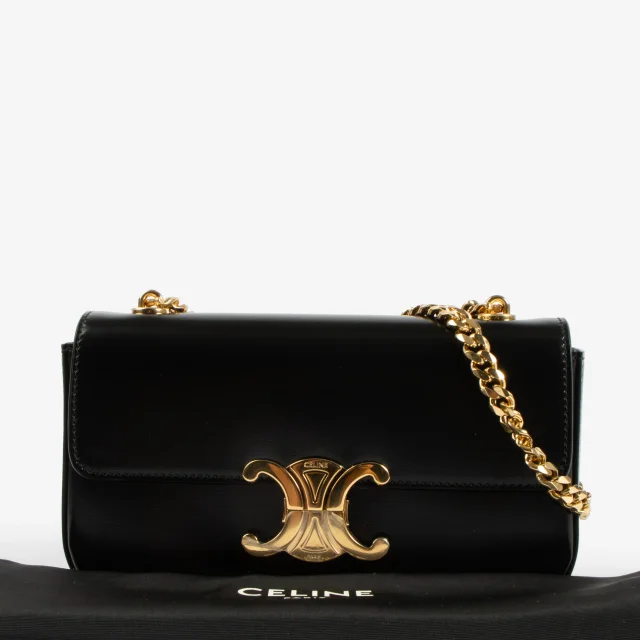 Celine Shiny Calfskin Claude Chain Shoulder Bag in Black Calfskin from Labellov, photo 2 of 8
