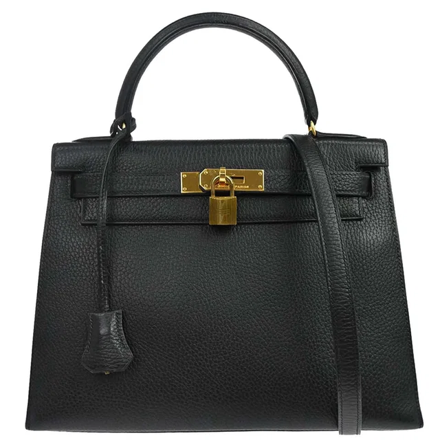 Hermès Black Ardennes Kelly 28 Sellier 2way Shoulder Handbag in Black Leather from AMORE Vintage Tokyo