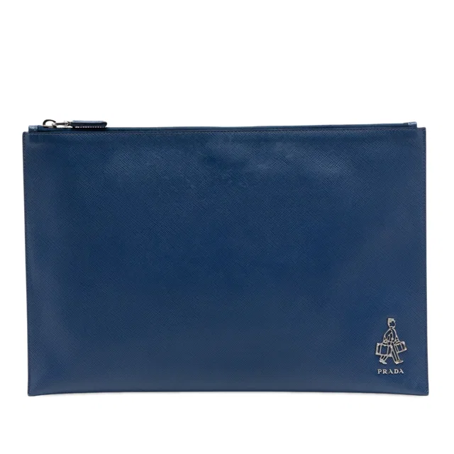 Blue Prada Saffiano Bellboy Voyage Clutch in Blue Saffiano leather from Designer Revival