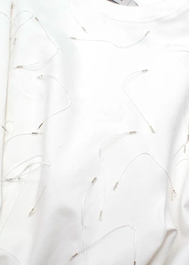SIMKHAI Amaru White String-Embellished T-Shirt in White from HEWI, photo 2 of 2