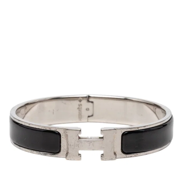 Black Hermès Narrow Enamel Clic H Bracelet PM in Black from Designer Revival