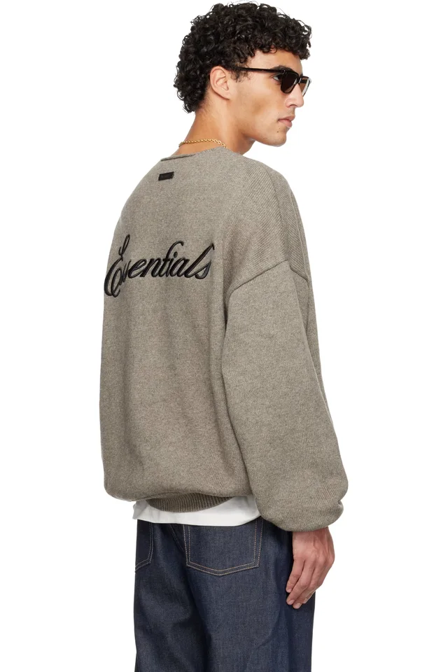 Fear of God ESSENTIALS Brown Holiday Embroidered Merino Crewneck Sweater, photo 3 of 4 from SSENSE