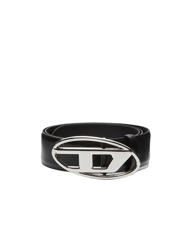 Diesel Oval D Logo Leather Belt — Black Pmu in Black Leather from HEWI