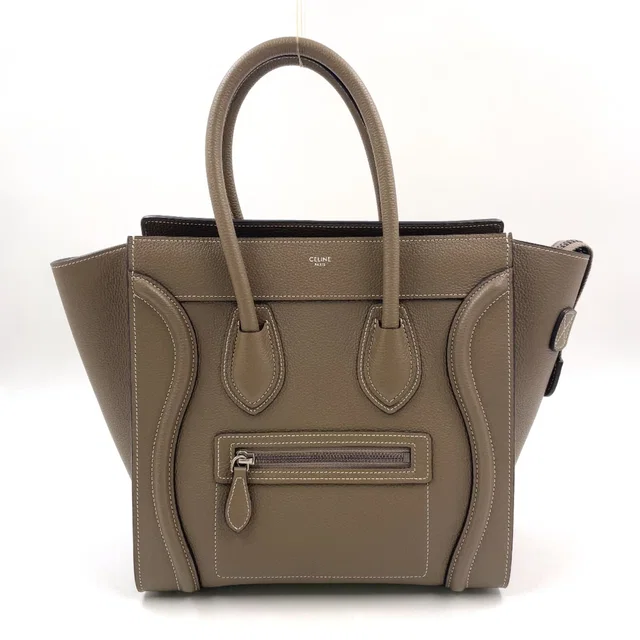 Celine Luggage Micro Leather Gray Beige Handbag Silver in Beige Leather from The Reluxe