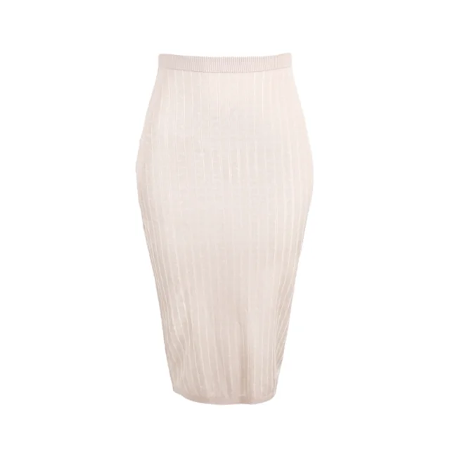 Fendi Micro Pinstripe FF Patterned Viscose Knit Skirt in Baby Pink Viscose from Designer Archives
