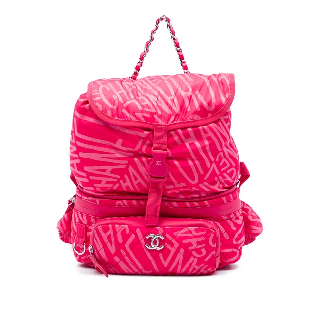 Pink Chanel Printed Nylon Coco Neige Convertible Backpack in Pink Nylon from Designer Revival