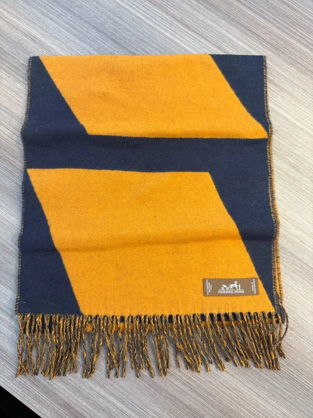 Hermès Cashmere Scarf - Orange & Navy in Navy Cashmere from Luxury Promise