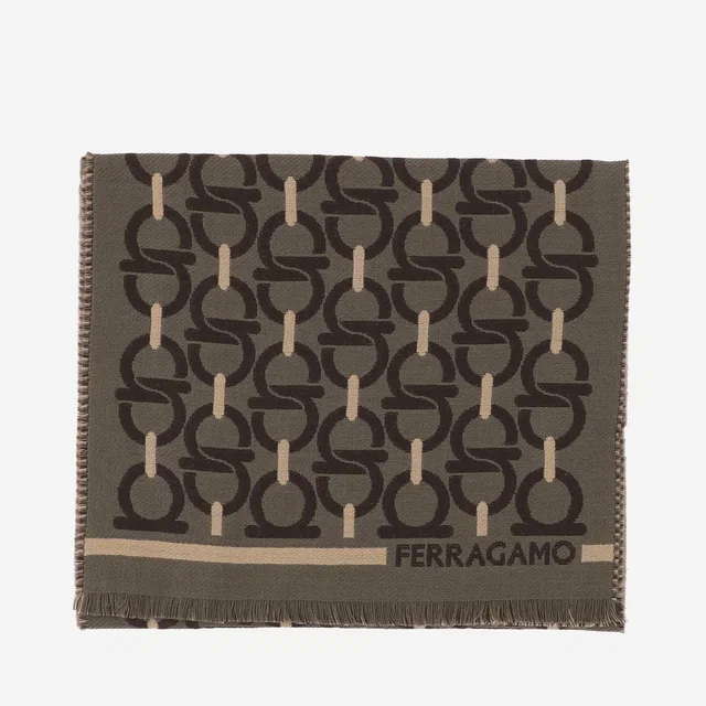 Ferragamo Wool Jacquard Scarf — Olive Scarfs in Green Wool from HEWI