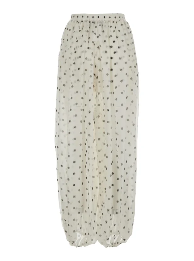 Msgm White Pants with All-over Polka Dot Print in Tech Fabric Women in White 100% Polyester, photo 3 of 6 from Gaudenzi Boutique