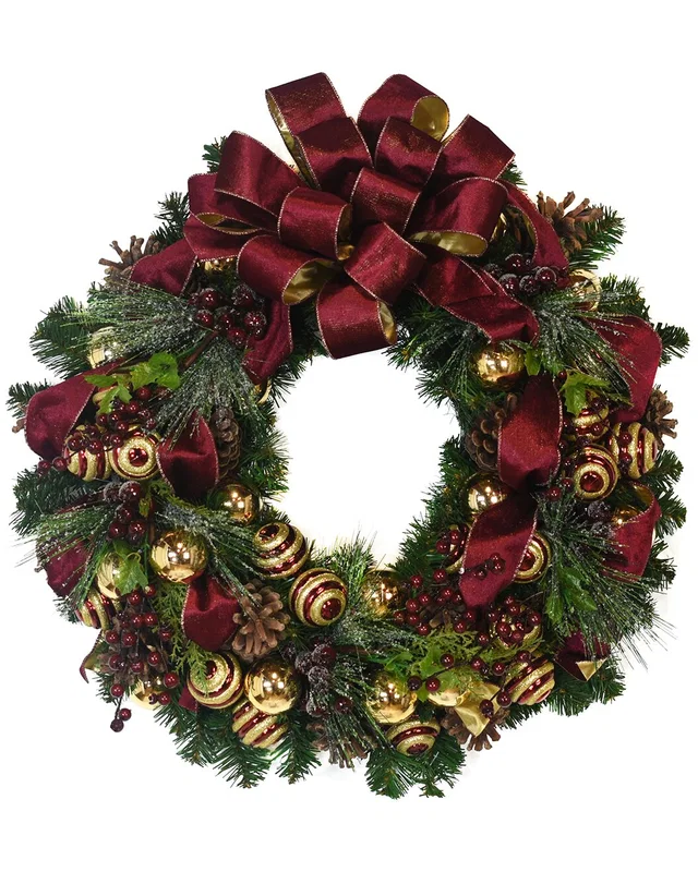 Creative Displays 26" Evergreen Wreath With Berries, Pinecones, Ornaments And A Bow, image 1 of 1 from Rue La La