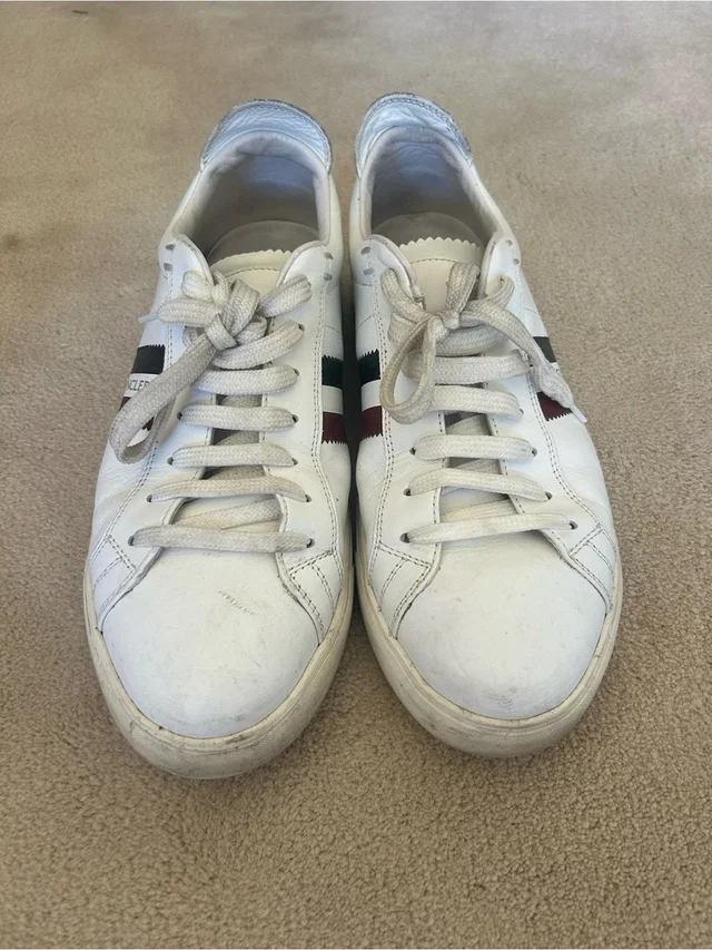Moncler Leather Sneakers With Navy & Red Stripe - Classic Men’s Shoes in white Leather from Poshmark