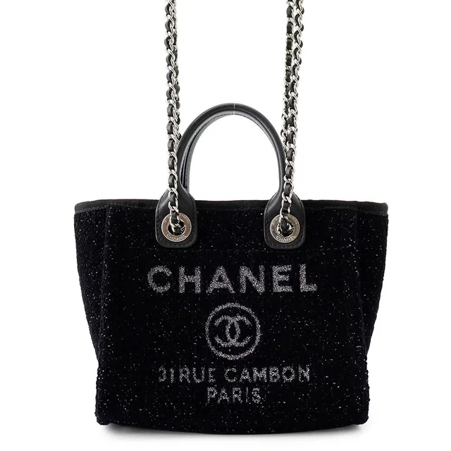 Chanel Deauville Shopping Tote Black Canvas Leather Size Mini in Black Canvas from GALLERY RARE