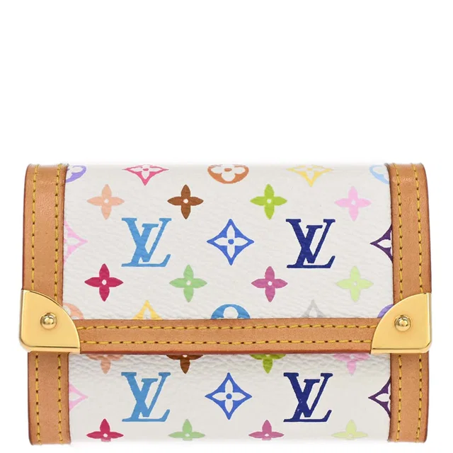Louis Vuitton White Multicolor Porte Monnaie Plat Wallet M92657 in White Canvas from AMORE Vintage Tokyo