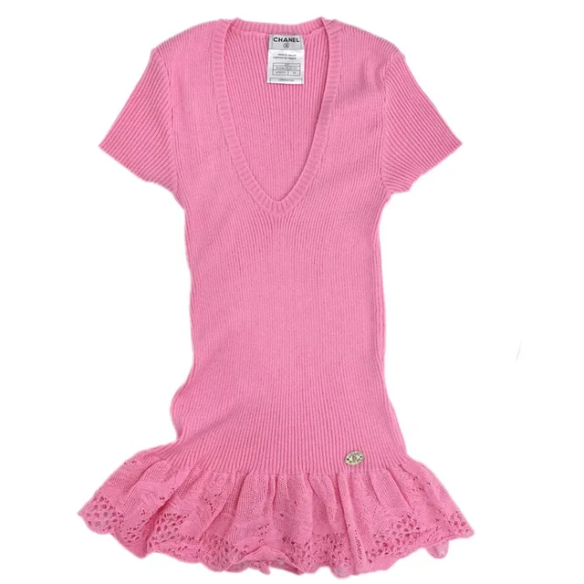 Chanel 2006 Short Sleeve Top Pink #34 in Pink Nylon from AMORE Vintage Tokyo