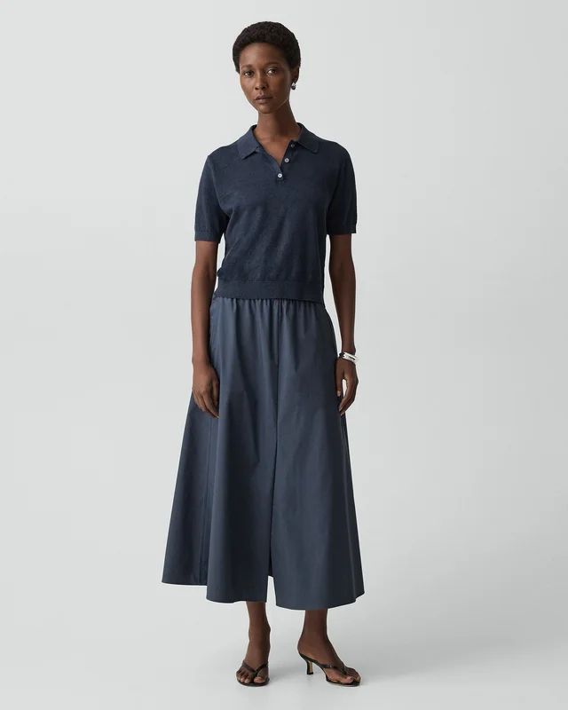 Theory Sheer Polo Shirt in Linen Knit in NOCTURNE NAVY 77% Linen, 23% Viscose; Exclusive Of Elastic, photo 5 of 14 from Theory