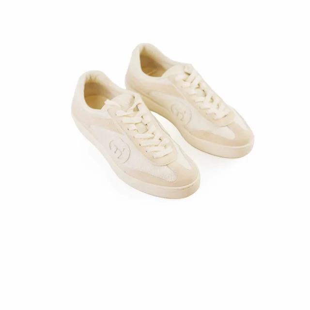 Gucci G75 Suede/Mesh Sneakers Beige Size 37.5 in Beige Suede from The Purse Affair