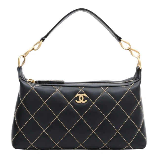 Chanel Wild Stitch One Shoulder Bag, Black, circa 2005 in Black Leather from VINTAGE QOO TOKYO