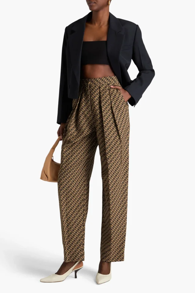 Stella McCartney Pleated Wool-Blend Jacquard Tapered Pants in Beige, photo 2 of 4 from THE OUTNET
